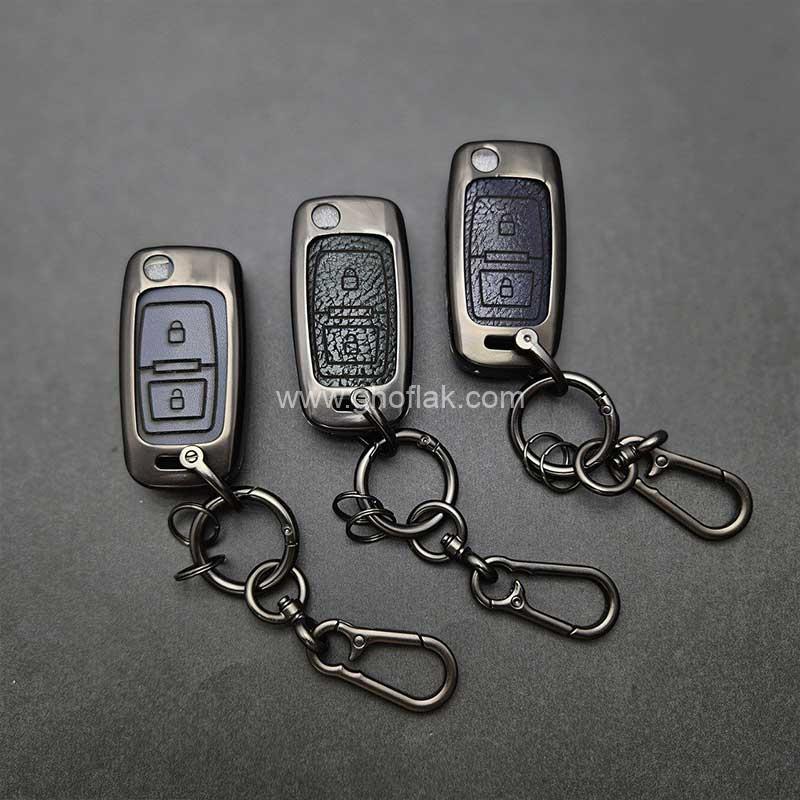 405-فلزی-وسط-چرم01 کاور ریموت پژو 405 و پارس کلید تاشو دو دکمه بدون بند دور فلزی وسط چرم - Image 1