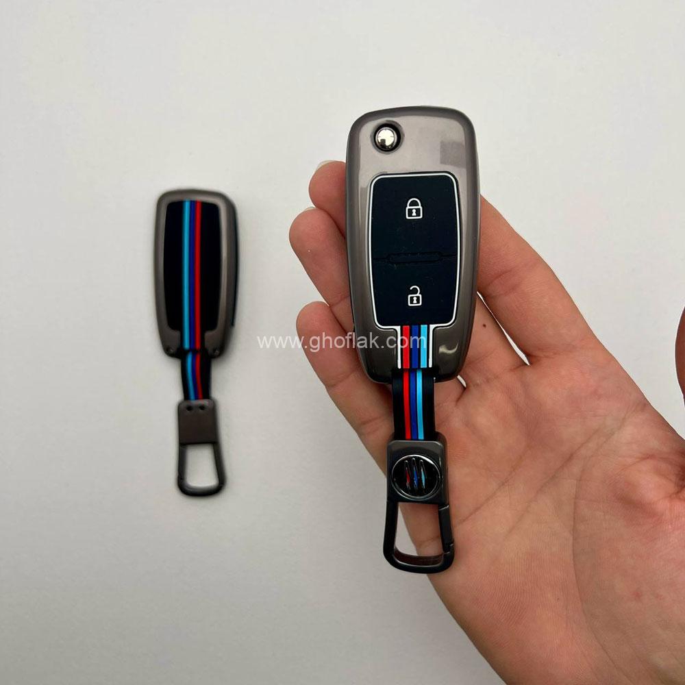 a11210 کاور ریموت پژو 405 و پارس کلید تاشو دو دکمه دور فلزی - Image 1