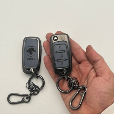 کاور ریموت سمند کلید تاشو سه دکمه دور فلزی وسط چرم