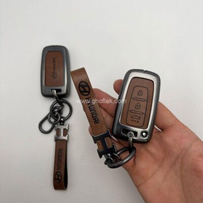 کاور ریموت هیوندایی و کیا سه دکمه دور فلزی وسط چرم اعلا