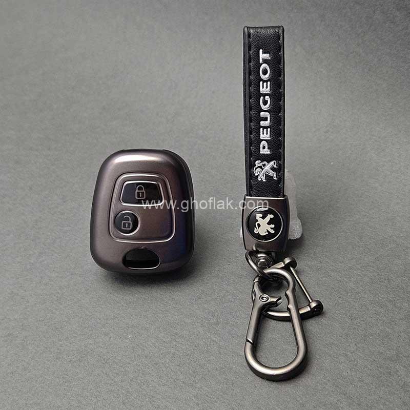 206-متالیک--02. کاور ریموت پژو 206 و 207 و رانا و پارس مدل 96 به بالا طرح متالیک با بند ست پژو چرم - Image 1