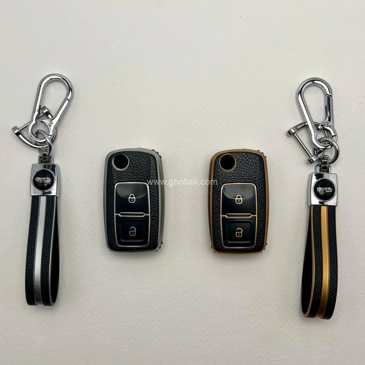 photo_1_2024-11-09_05-05-00 کاور ریموت پژو 405 و پارس دو دکمه کلید تاشو طرح چرم با بند ست - Image 1