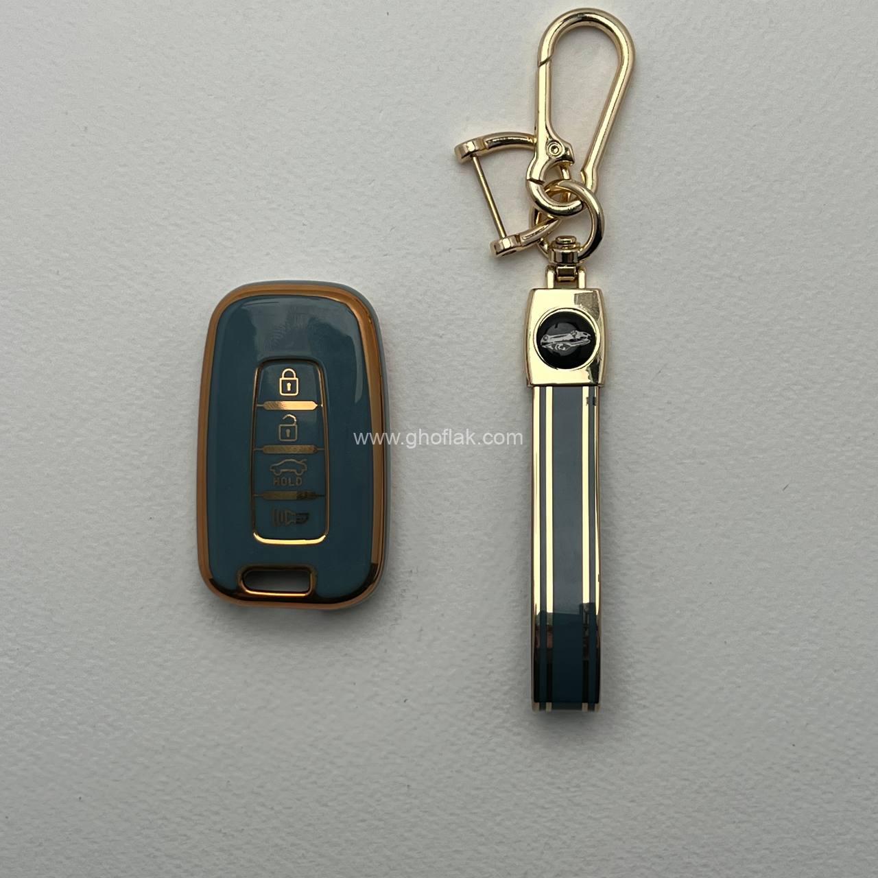 photo_1_2024-11-30_15-27-52 کاور ریموت هیوندایی و کیا چهار دکمه طرح براق با بند ست - Image 1