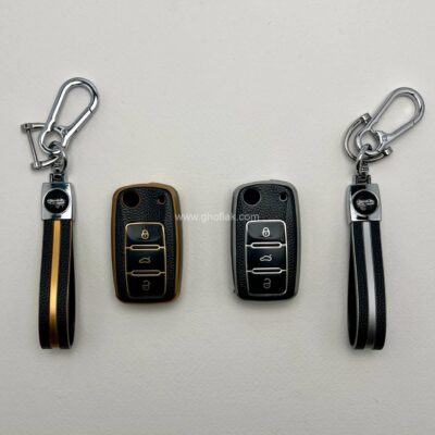 کاور ریموت سمند سه دکمه کلید تاشو طرح چرم با بند ست