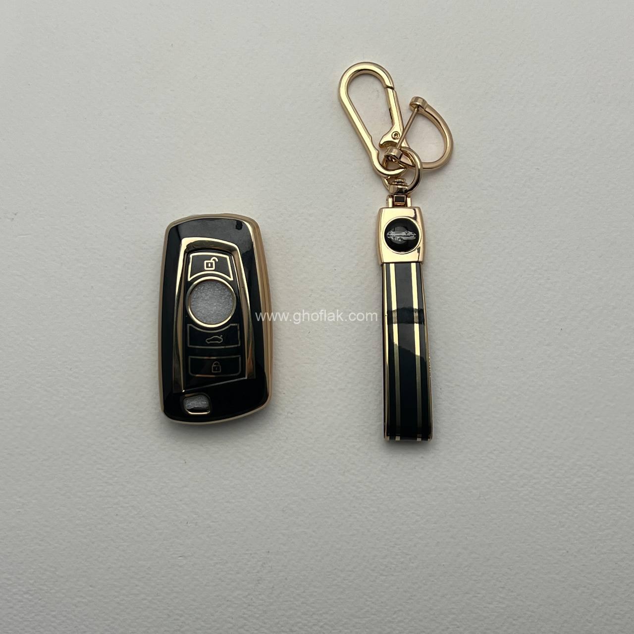 photo_4_2024-11-30_21-55-42 کاور ریموت بی ام و مشترک با کوییک کلید تاشو طرح براق با بند ست - Image 1