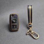 کاور ریموت پژو 405 و پارس دو دکمه کلید تاشو طرح چرم با بند ست - Image 7