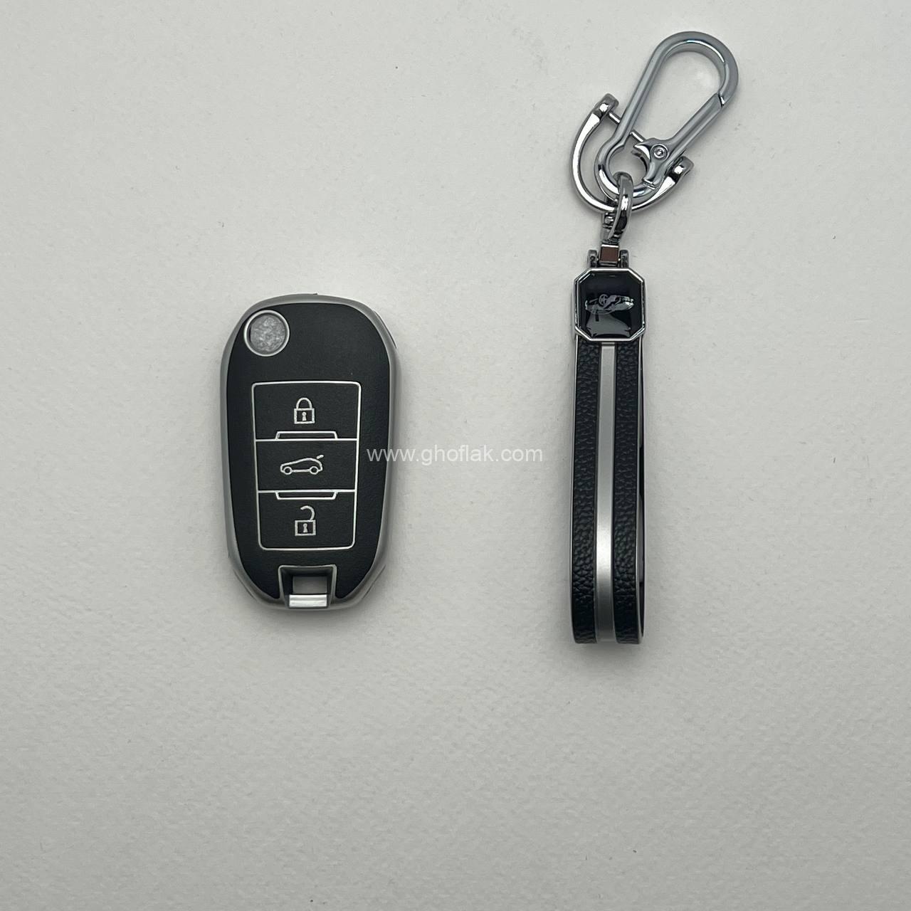 photo_10_2025-01-04_20-35-48 کاور ریموت پژو 2008 تاشو طرح چرم با بند ست - Image 1