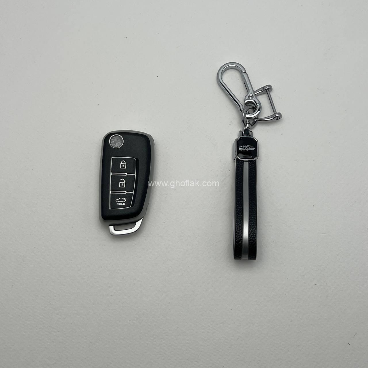 photo_15_2025-01-04_20-35-48 کاور ریموت نیسان تاشو جوک - مورانو - ایکس تریل و قشقایی کلید تاشو طرح چرم با بند ست - Image 1