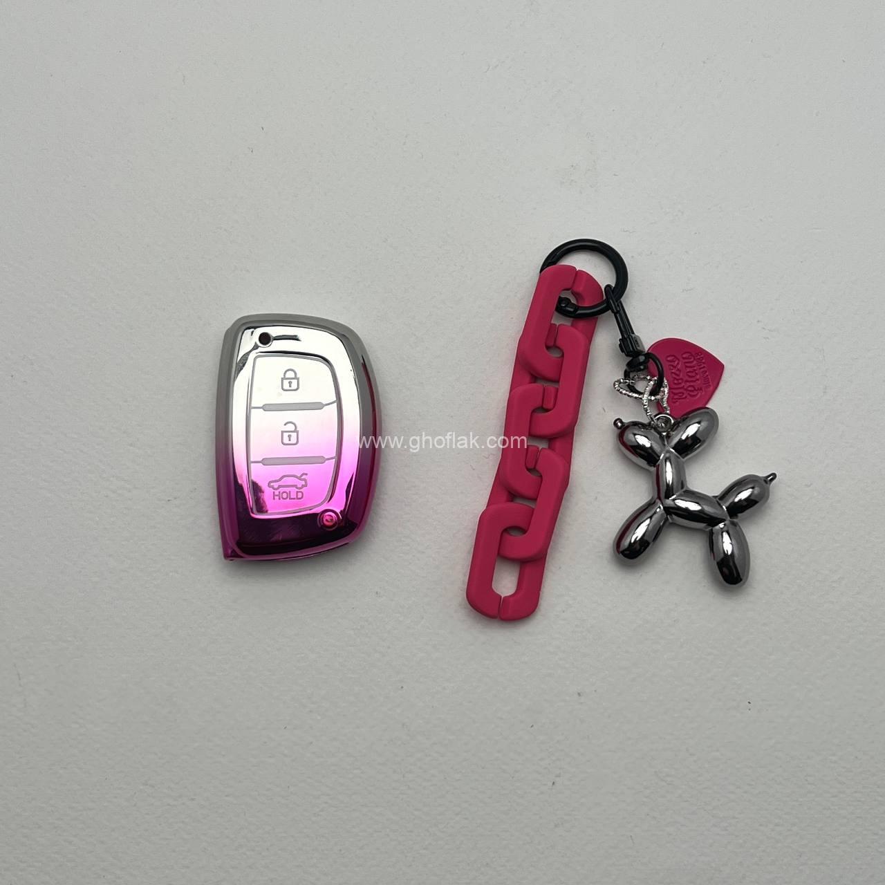 photo_4_2025-01-06_19-53-27 کاور ریموت هیوندایی کیلس (اکسنت - النترا - ال اف - توسان) پینک با بند ست - Image 1