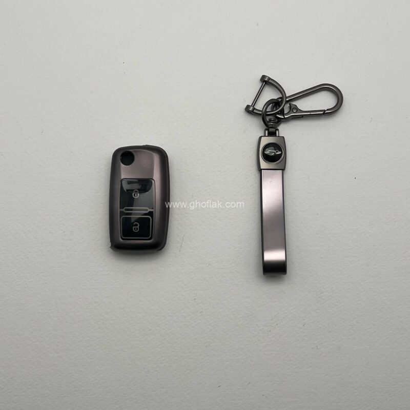 کاور ریموت 405 دو دکمه کلید تاشو طرح متالیک با بند ست - Image 2