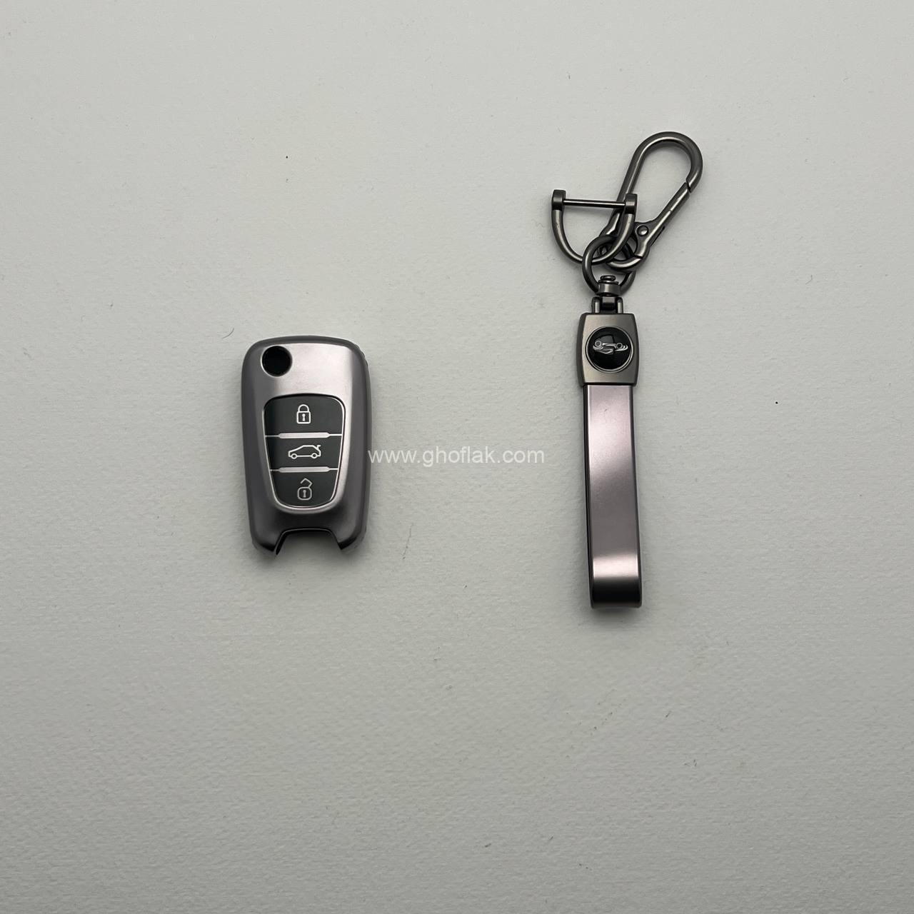 photo_13_2025-02-20_12-32-59 کاور ریموت هیوندایی و کیا کلید تاشو طرح متالیک با بند ست - Image 1