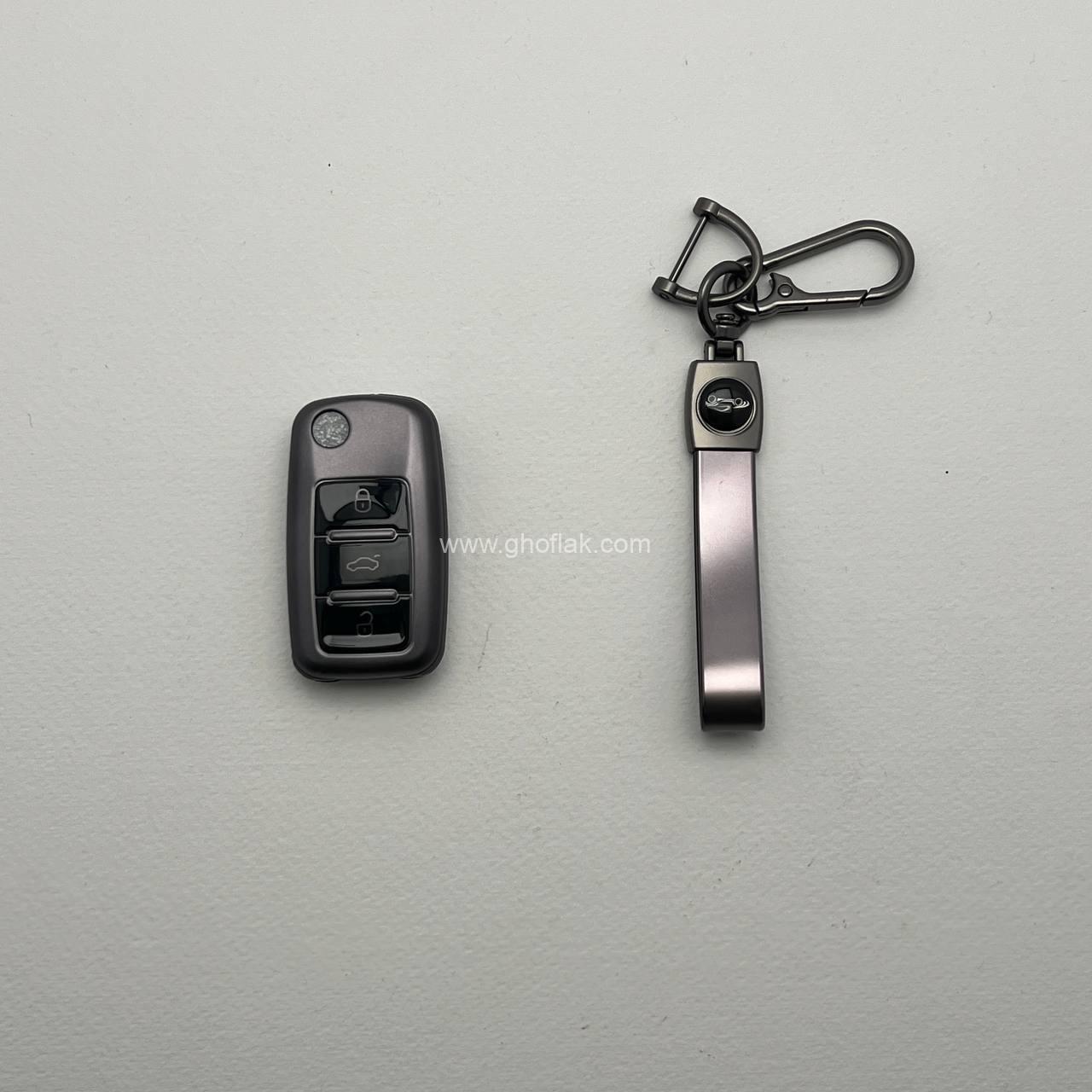 photo_4_2025-02-20_12-32-59 کاور ریموت سمند سه دکمه کلید تاشو طرح متالیک با بند ست - Image 1