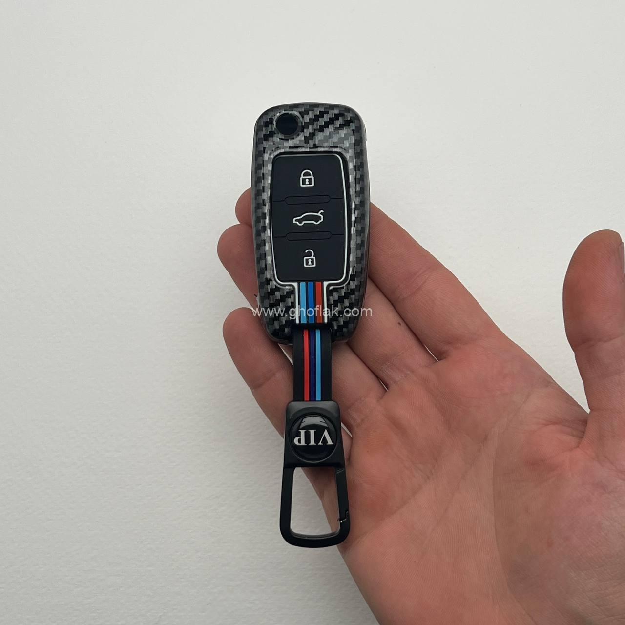 photo_6_2025-02-06_17-13-45 کاور ریموت سمند کلید تاشو سه دکمه دور فلزی طرح کربن - Image 1