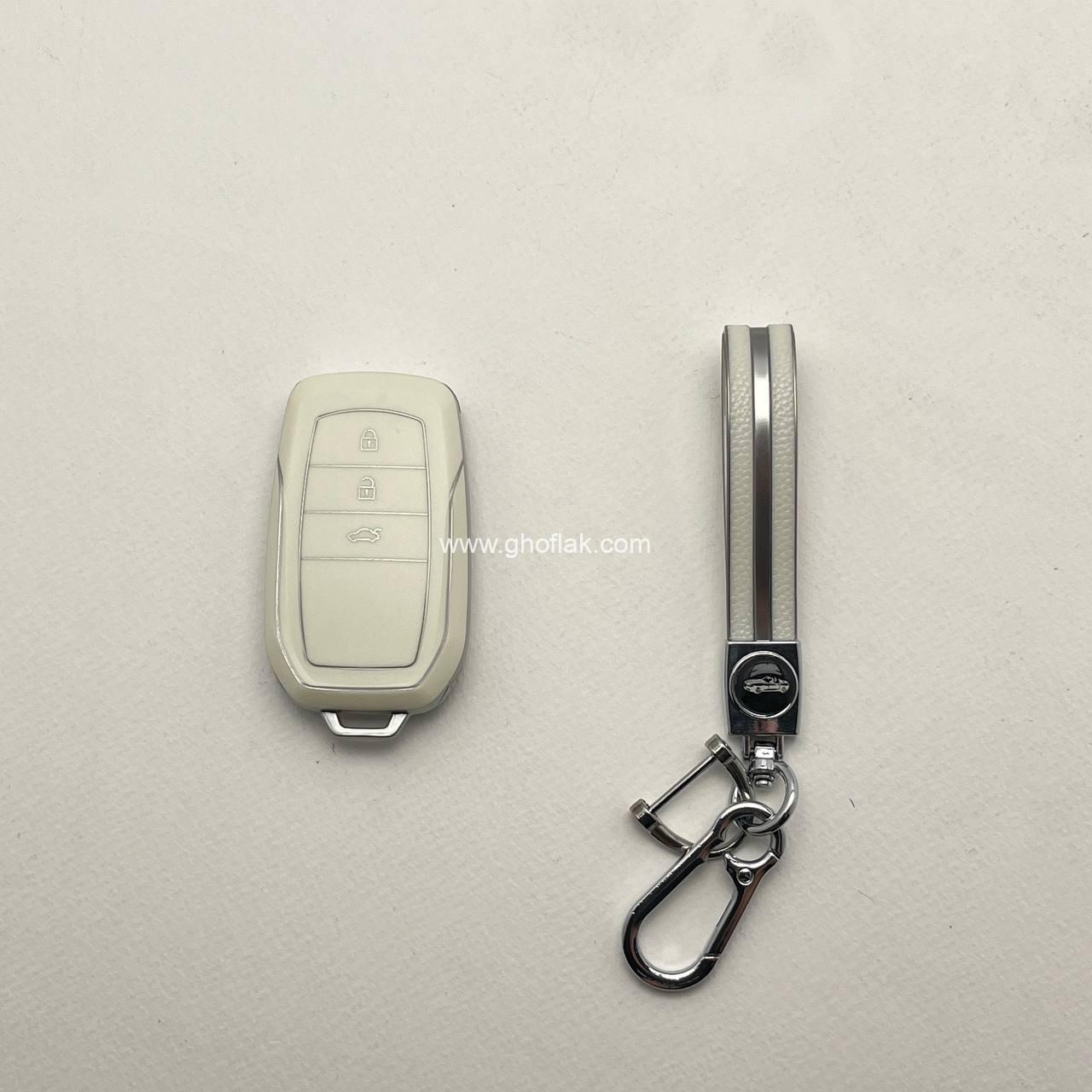 photo_1_2025-04-23_17-25-49 کاور ریموت تویوتا کرولا هایلوکس سی اچ ار و لوین هیبریدی سه دکمه طرح چرم با بند ست - Image 1