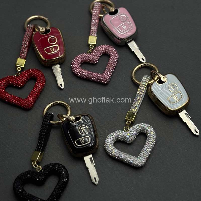 ست-فانتزی-فولنگین-001 کاور ریموت پژو 206 - 207 - رانا - پارس مدل 96 با بند فانتزی فول نگین - Image 1