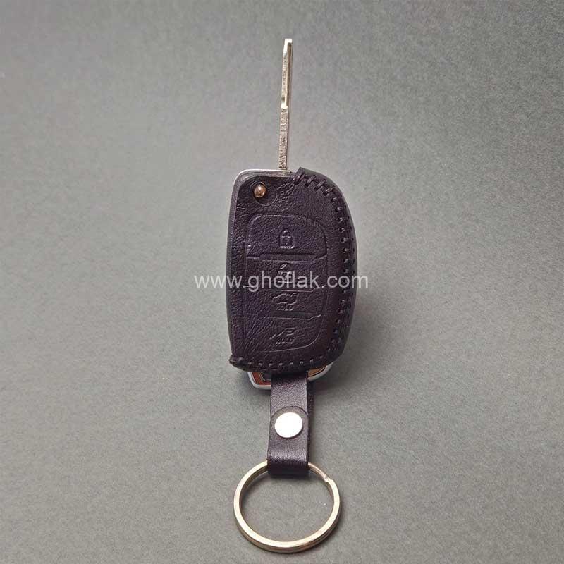 هیوندایی-تاشو-4-دکمه-03 کاور ریموت هیوندایی کلید تاشو 4 دکمه چرم دست دوز - Image 1